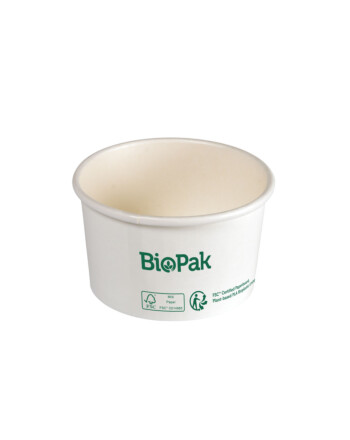 Biopak Ronda ecoecho® σκεύος φαγητού 190ml λευκό στρογγυλό από χαρτόνι με επίστρωση βιοπλαστικού 8,5x8,5x22cm 25τεμ