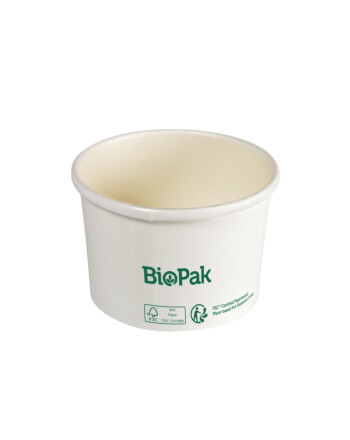 Biopak Ronda ecoecho® σκεύος φαγητού 240ml λευκό στρογγυλό από χαρτόνι με επίστρωση βιοπλαστικού 9x9x32cm 25τεμ