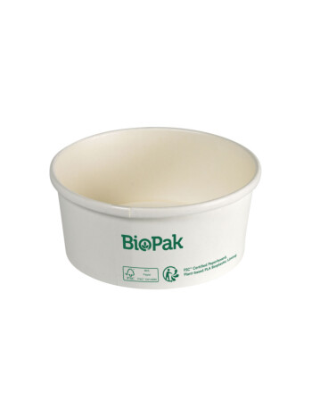 Biopak Ronda ecoecho® σκεύος φαγητού 350ml λευκό στρογγυλό από χαρτόνι με επίστρωση βιοπλαστικού 11,7x11,7x25,5cm 35τεμ