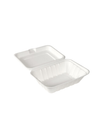 Biopak Clamshell κουτί φαγητού 530ml bagasse με καπάκι λευκό 50τεμ