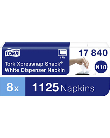 Tork Xpressnap Snack® χαρτοπετσέτα συσκευής λευκή 1φυλλη 21,6x21,6cm 5x225τεμ