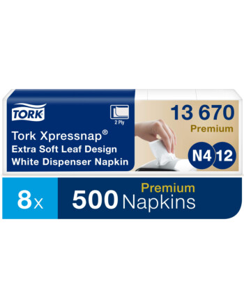 Tork Xpressnap® Extra Soft χαρτοπετσέτα συσκευής λευκή 2φυλλη 21,6x33cm 5x100τεμ