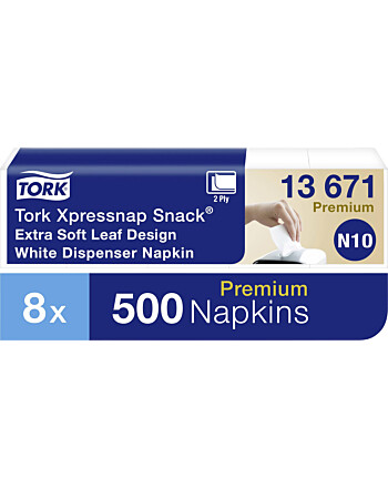 Tork Xpressnap Snack® Extra Soft χαρτοπετσέτα συσκευής λευκή 2φυλλη 21,6x21,3cm 5x100τεμ