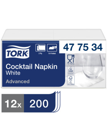 Tork® χαρτοπετσέτα λευκή 2φυλλη 1/4 24x24cm πολυτελείας 200τεμ