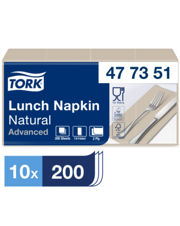Tork® Natural χαρτοπετσέτα μπεζ 2φυλλη 1/8 33x33cm πολυτελείας 200τεμ