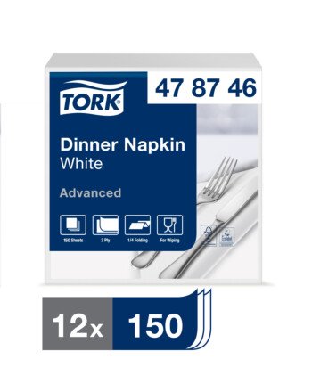 Tork® χαρτοπετσέτα λευκή 2φυλλη 1/4 39x39cm πολυτελείας 150τεμ