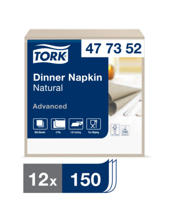 Tork® Natural χαρτοπετσέτα μπεζ 2φυλλη 1/8 39x39cm πολυτελείας 150τεμ
