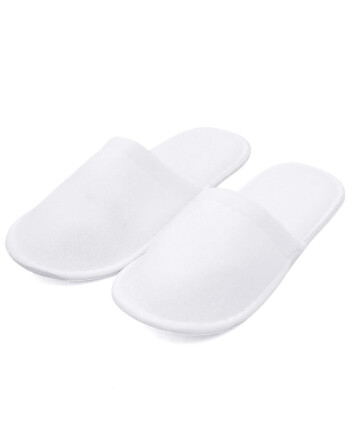 Ζεύγος παντόφλες από πολυεστέρα λευκές με σόλα 3mm σε ατομική συσκευασία 100τεμ