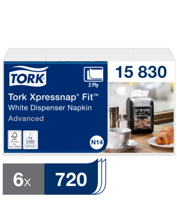Tork Xpressnap Fit® χαρτοπετσέτα συσκευής λευκή 2φυλλη 21,3x16,5cm 120τεμ