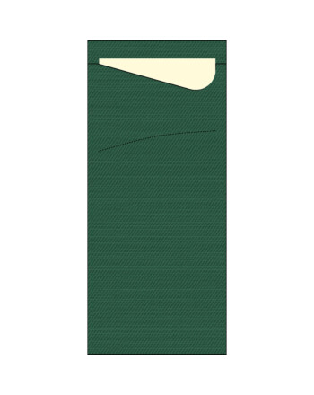 Duni Sacchetto® θήκη μαχαιροπίρουνου σκούρο πράσινο με χαρτοπετσέτα κρεμ 1/12 8,5x19cm 100τεμ