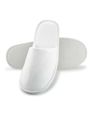 Ζεύγος παντόφλες Nap Cloth με αίσθηση fleece λευκές με σόλα 5mm σε ατομική συσκευασία 100τεμ