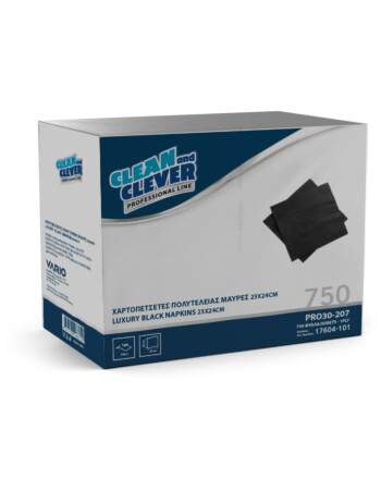 Clean&Clever Pro 30-207 Χαρτοπετσέτα πολυτελείας (εστιατορίου) 1φυλλη 1/4 23x24cm μαύρη 750τεμ