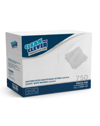 Clean&Clever Pro 30-208 Χαρτοπετσέτα πολυτελείας (εστιατορίου) 1φυλλη 1/4 23x24cm λευκή 750τεμ