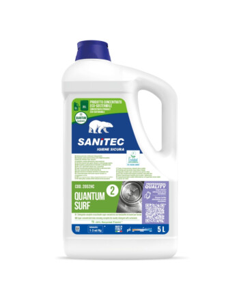 Sanitec Quantum surf υπερσυμπυκνωμένο απορρυπαντικό πλυντηρίων ρούχων με ένζυμα και οπτικά λαμπρυντικά 5L / 5,2Kg