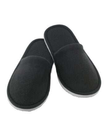 Ζεύγος παντόφλες βαμβακερές μαύρες με antislip σόλα 5mm σε ατομική συσκευασία 100τεμ