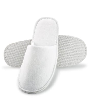 Ζεύγος παντόφλες βαμβακερές λευκές με antislip σόλα 5mm σε ατομική συσκευασία 100τεμ
