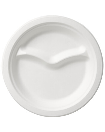 Biopak πιάτο 2 θέσεων bagasse στρογγυλό Ø22cm λευκό