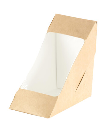 Biopak Clambox κουτί για σάντουιτς 590ml χάρτινο με παράθυρο καφέ 