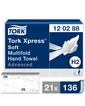 Tork Xpress® Soft χειροπετσέτα λευκή 2φυλλη W-Fold 34x21,2cm 136τεμ