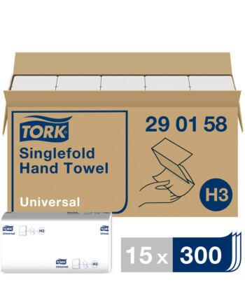 Tork® χειροπετσέτα λευκή 1φυλλη V-Fold (Zig Zag) 23x23cm 300τεμ