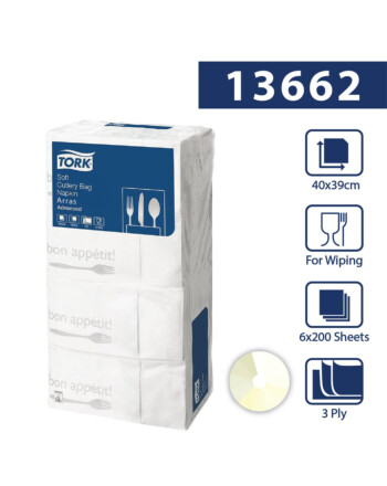Tork® Cutlery Bag Bon Appetit χαρτοπετσέτα λευκή 3φυλλη 40x40cm 200τεμ