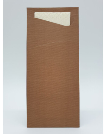 Duni Sacchetto® θήκη μαχαιροπίρουνου καφέ με χαρτοπετσέτα κρεμ 1/12 8,5x19cm 100τεμ
