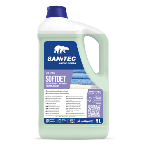 Sanitec Softdet μαλακτικό εξουδετερωτικό αλκαλικότητας με άρωμα White Musk 5L/ 5 Kg