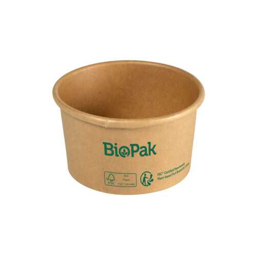 Biopak Ronda ecoecho® σκεύος φαγητού 190ml καφέ στρογγυλό από χαρτόνι με επίστρωση βιοπλαστικού 8,5x8,5x22cm 25τεμ