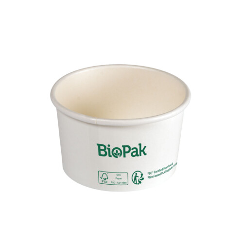 Biopak Ronda ecoecho® σκεύος φαγητού 190ml λευκό στρογγυλό από χαρτόνι με επίστρωση βιοπλαστικού 8,5x8,5x22cm 25τεμ