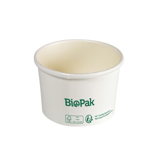 Biopak Ronda ecoecho® σκεύος φαγητού 240ml λευκό στρογγυλό από χαρτόνι με επίστρωση βιοπλαστικού 9x9x32cm 25τεμ