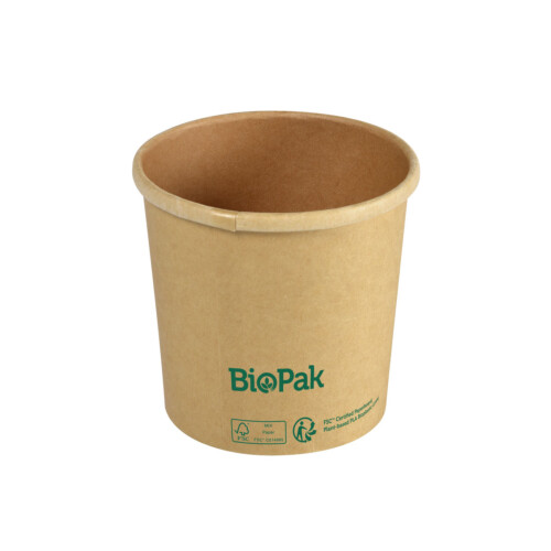Biopak Ronda ecoecho® σκεύος φαγητού 360ml καφέ στρογγυλό από χαρτόνι με επίστρωση βιοπλαστικού 9x9x34cm 25τεμ