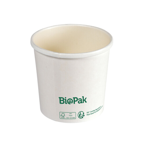 Biopak Ronda ecoecho® σκεύος φαγητού 360ml λευκό στρογγυλό από χαρτόνι με επίστρωση βιοπλαστικού 9x9x34cm 25τεμ