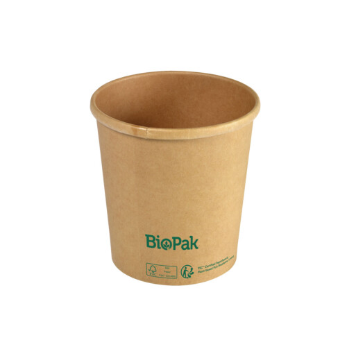 Biopak Ronda ecoecho® σκεύος φαγητού 480ml καφέ στρογγυλό από χαρτόνι με επίστρωση βιοπλαστικού 9,7x9,7x35,5cm 25τεμ