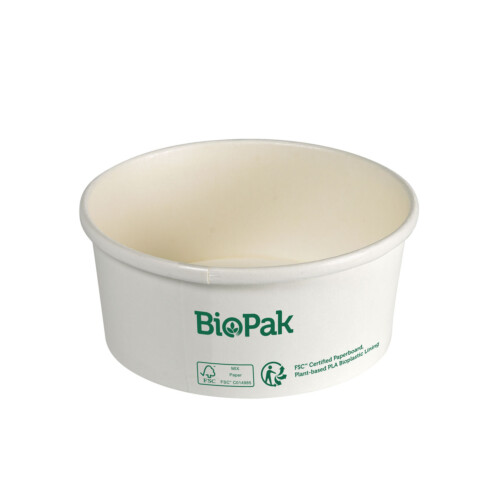 Biopak Ronda ecoecho® σκεύος φαγητού 350ml λευκό στρογγυλό από χαρτόνι με επίστρωση βιοπλαστικού 11,7x11,7x25,5cm 35τεμ