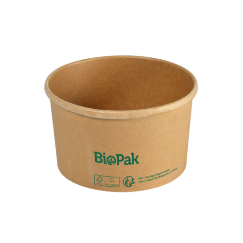 Biopak Ronda ecoecho® σκεύος φαγητού 550ml καφέ στρογγυλό από χαρτόνι με επίστρωση βιοπλαστικού 11,7x11,7x25,5cm 35τεμ