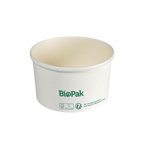 Biopak Ronda ecoecho® σκεύος φαγητού 550ml λευκό στρογγυλό από χαρτόνι με επίστρωση βιοπλαστικού 11,7x11,7x27,5cm 35τεμ