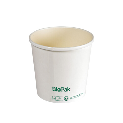 Biopak Ronda ecoecho® σκεύος φαγητού 750ml λευκό στρογγυλό από χαρτόνι με επίστρωση βιοπλαστικού 11,7x11,7x51,8cm 35τεμ
