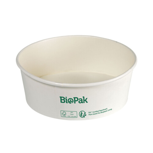 Biopak Ronda ecoecho® σκεύος φαγητού 700ml λευκό στρογγυλό από χαρτόνι με επίστρωση βιοπλαστικού 15x15x46cm 50τεμ