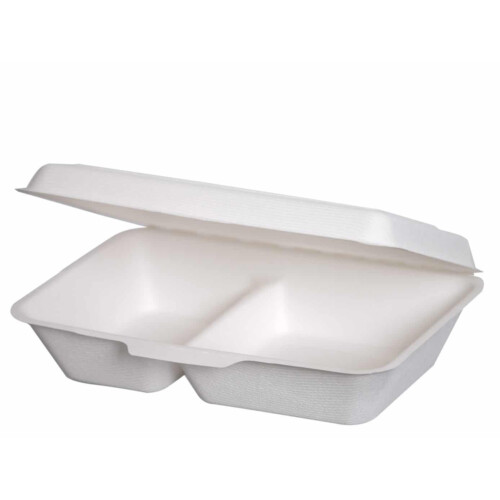 Σκεύος φαγητού 2 θέσεων 750ml bagasse ορθογώνιο λευκό 50τεμ