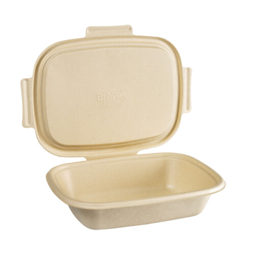 Biopak ecoecho® Clamshell σκεύος φαγητού 1200ml λευκό ορθογώνιο bagasse με καπάκι 42,6x30x14cm 50τεμ