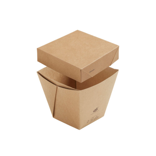 Biopak Viking Cube σκεύος φαγητού με καπάκι 820ml χάρτινο καφέ 10τεμ