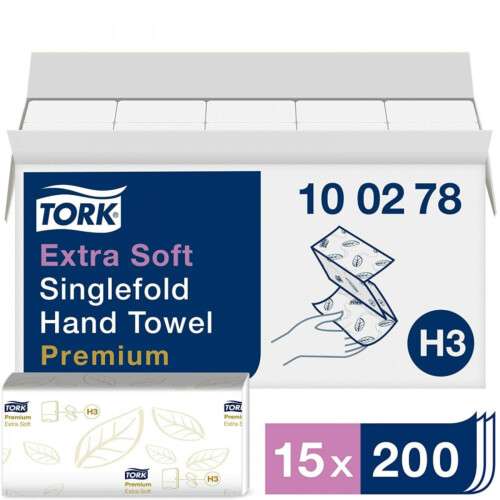 Tork® Extra Soft χειροπετσέτα λευκή 2φυλλη V-Fold (Zig Zag) 23x22,6cm 200τεμ