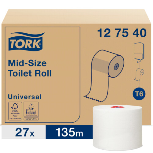 Tork® Mid-size ρολό υγείας λευκό 1φυλλο 135m