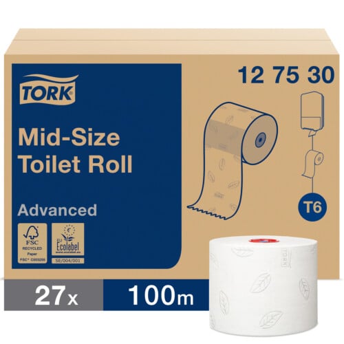 Tork® Mid-size ρολό υγείας λευκό 2φυλλο 100m