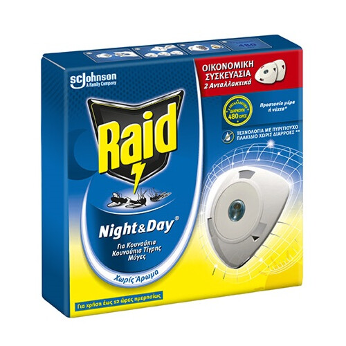 Raid Night&Day® υγρό εντομοαπωθητικό ανταλλακτικό για 240 ώρες 2τεμ