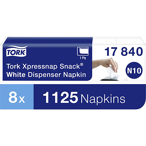 Tork Xpressnap Snack® χαρτοπετσέτα συσκευής λευκή 1φυλλη 21,6x21,3cm 5x225τεμ