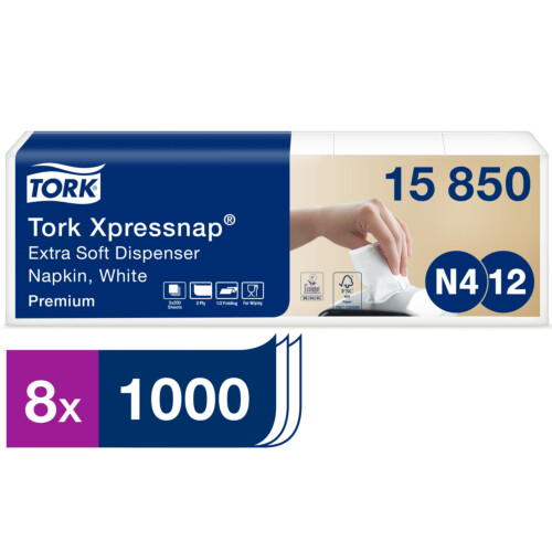 Tork Xpressnap® Extra Soft χαρτοπετσέτα συσκευής λευκή 2φυλλη 21,3x16,5cm 5x200τεμ