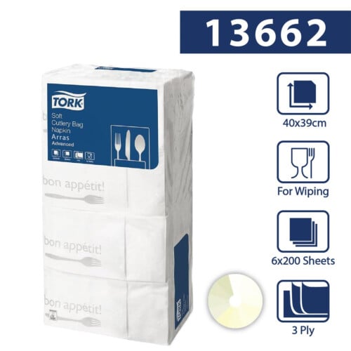 Tork® Cutlery Bag Bon Appetit χαρτοπετσέτα λευκή 3φυλλη 40x40cm 200τεμ