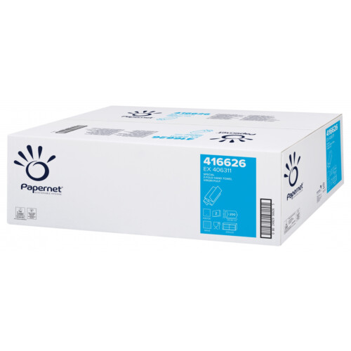 Papernet® χειροπετσέτα λευκή 2φυλλη Z-Fold 20,3x24cm 200τεμ