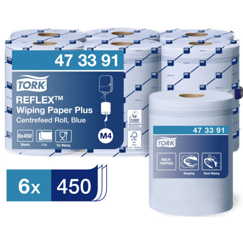 Tork® Reflex™ Wiping Paper Plus ρολό centerfeed μπλε 2φυλλο 150,8m